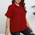 thumbnail image 2 of JSKUMAR Women's Plus Tops Short Sleeve Loose Fit Casual Shirts Pullover Blouses Red,XL, 2 of 7