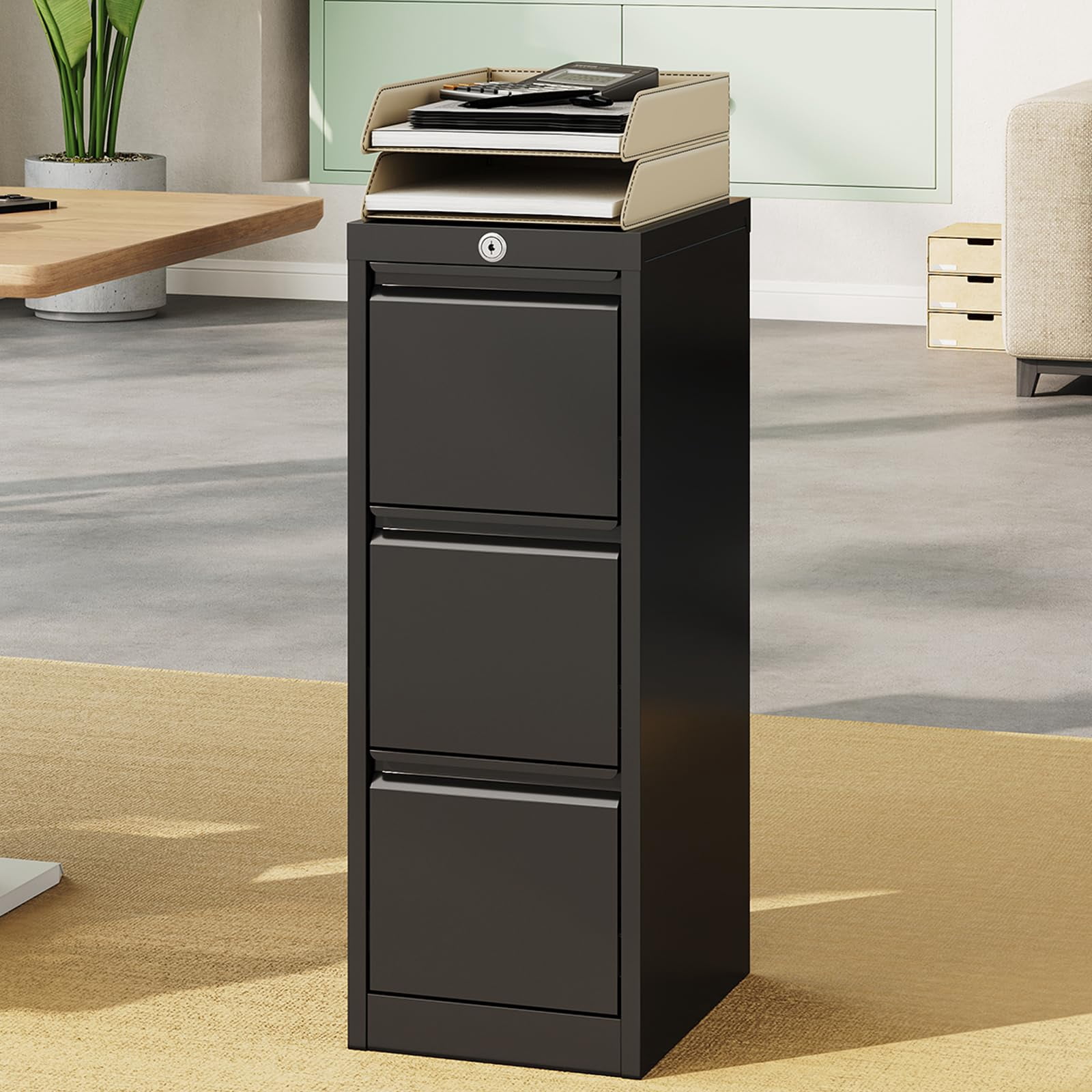 Danolapsi File Cabinet, 3-Drawer Metal File Cabinet with Lock, Legal/A4 Folders for Home, Office, Assembly Required