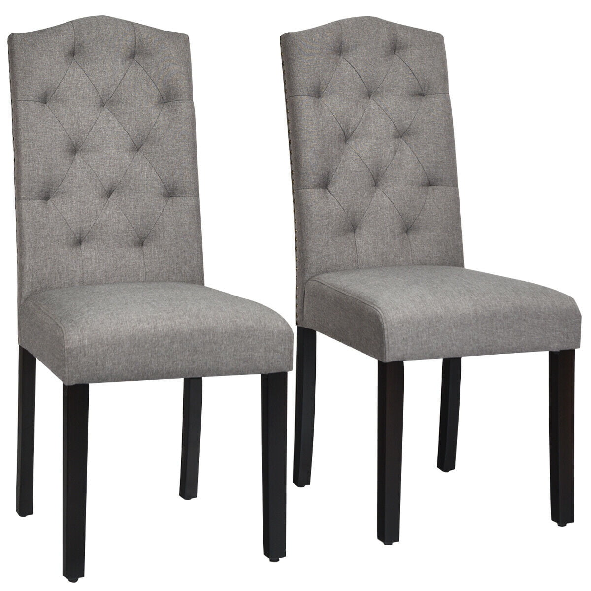 Gymax Set of 2 Tufted Upholstered Dining Chair w/ Nailhead Trim & Rubber Wooden Legs