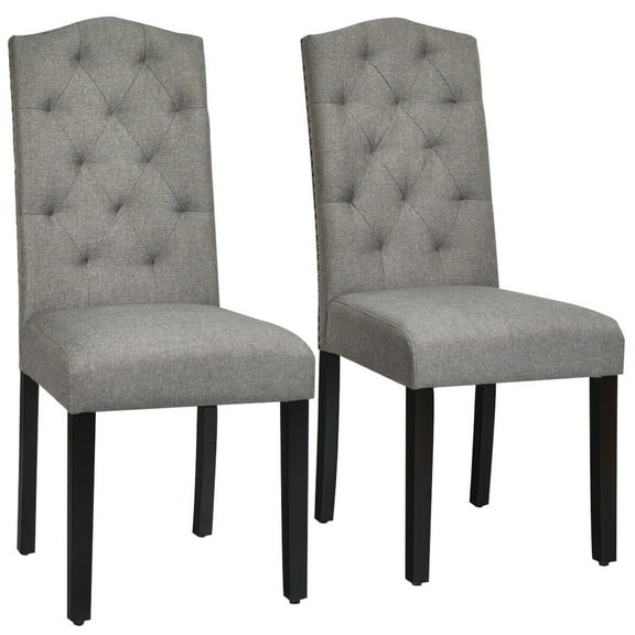 Gymax Set of 2 Tufted Dining Chair Upholstered w/ Nailhead Trim & Rubber Wooden Legs