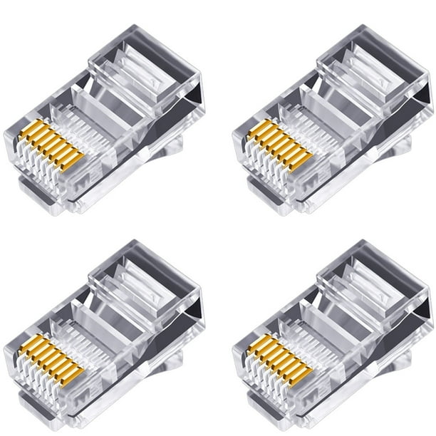 100Pcs Conector RJ45 6U Paso Chapado en Cable Ethernet MóDulo Plug Red RJ-45 Crystal Heads Cat5 Cat5E