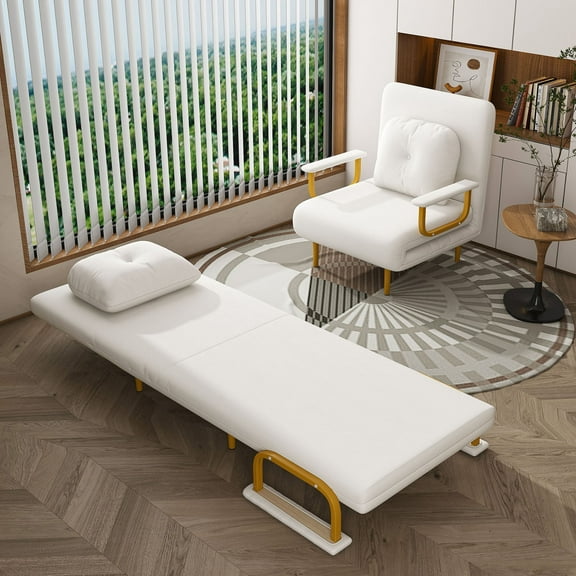 CQSXDA 5-Position White Folding Sofa Bed - Convertible Sleeper Chair with Pillow Ideal for Bedroom and Office Spaces