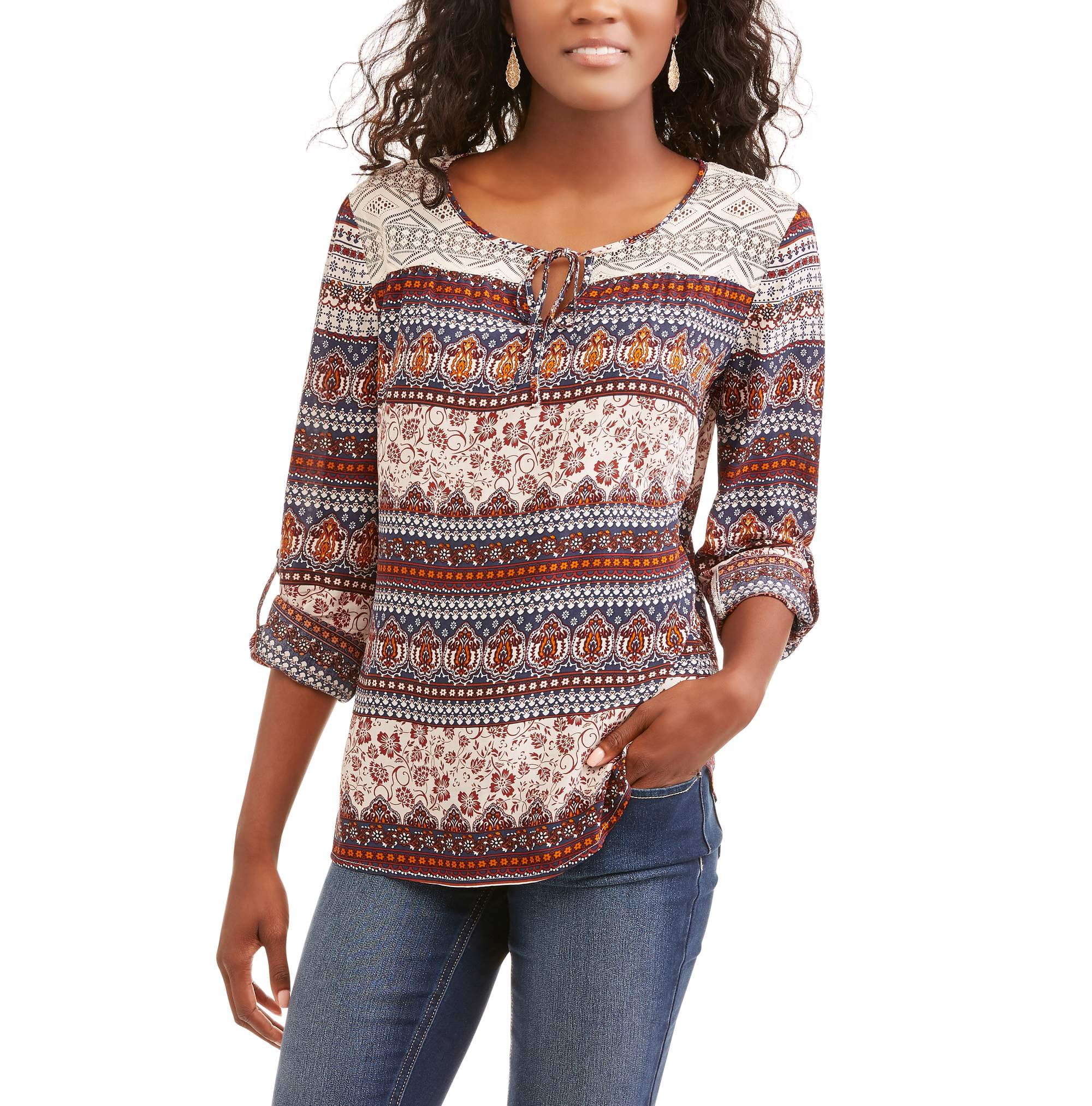 fred david women's lace trim peasant blouse