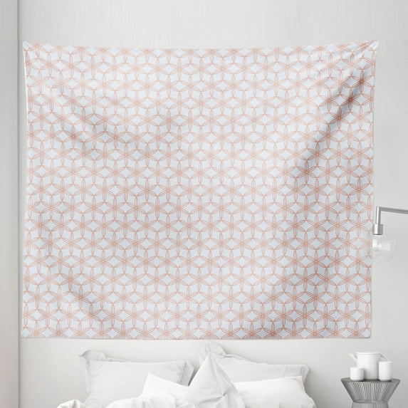 Floral Tapestry, Traditional Design with Abstract Sakura Flower Motifs Oriental Tile, Fabric Wall Hanging Decor for Bedroom Living Room Dorm, 5 Sizes, Pale Blue and Coral, by Ambesonne