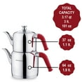 thumbnail image 4 of Korkmaz Riva Red Stainless Steel Double Tea Pot Set, Turkish Polished Kettle Samovar Style Tea Maker, For (4-5) People, Tea Kettle for Loose Leaf Tea with Bakelite Handles, 3.17 qt, 4 of 5
