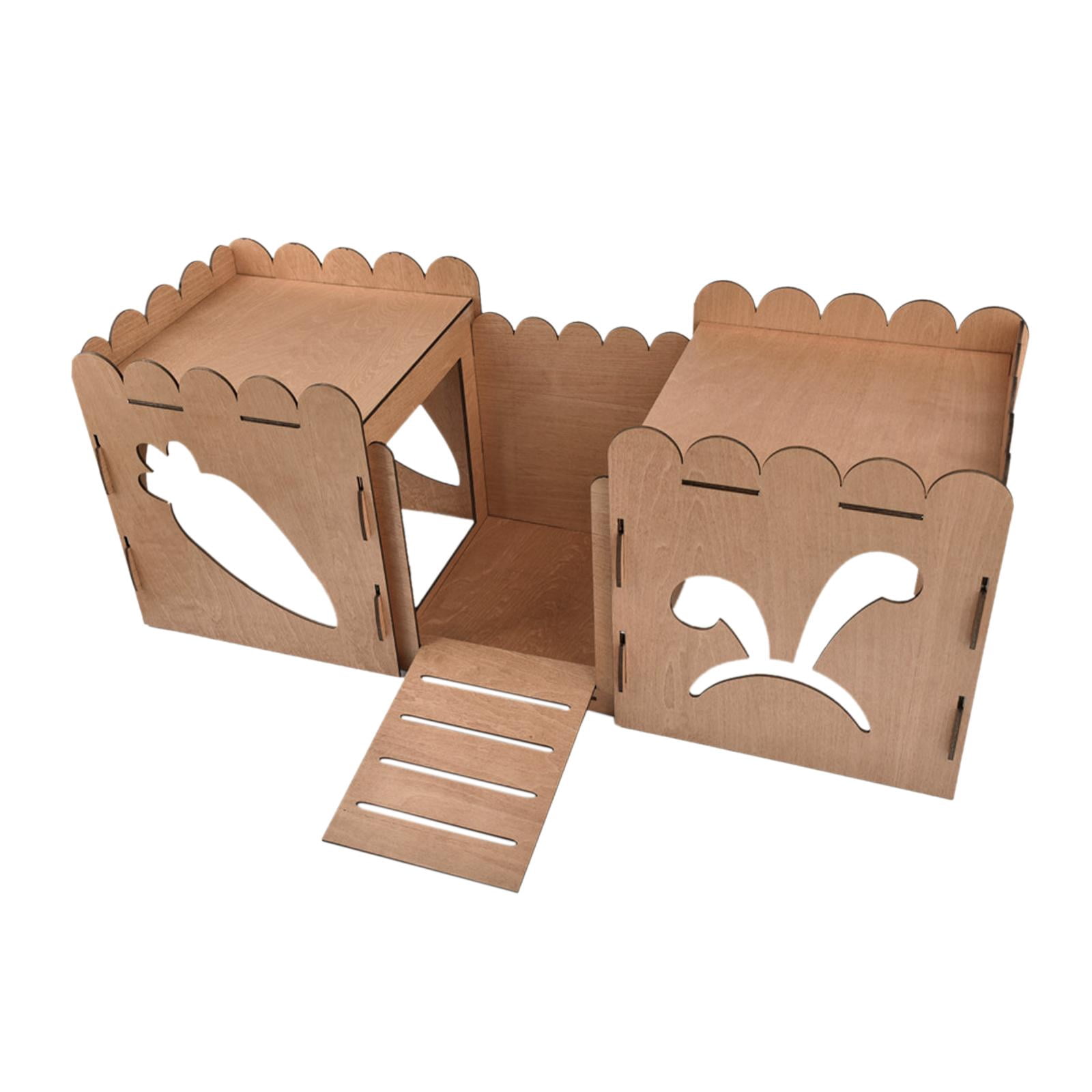 Tooyful Wooden Rabbit Castle Hideout Hamster House with Ramp Hut Nest Small Animal House Bed Guinea Pig Hideout House for Squirrel Lemmings Exercise