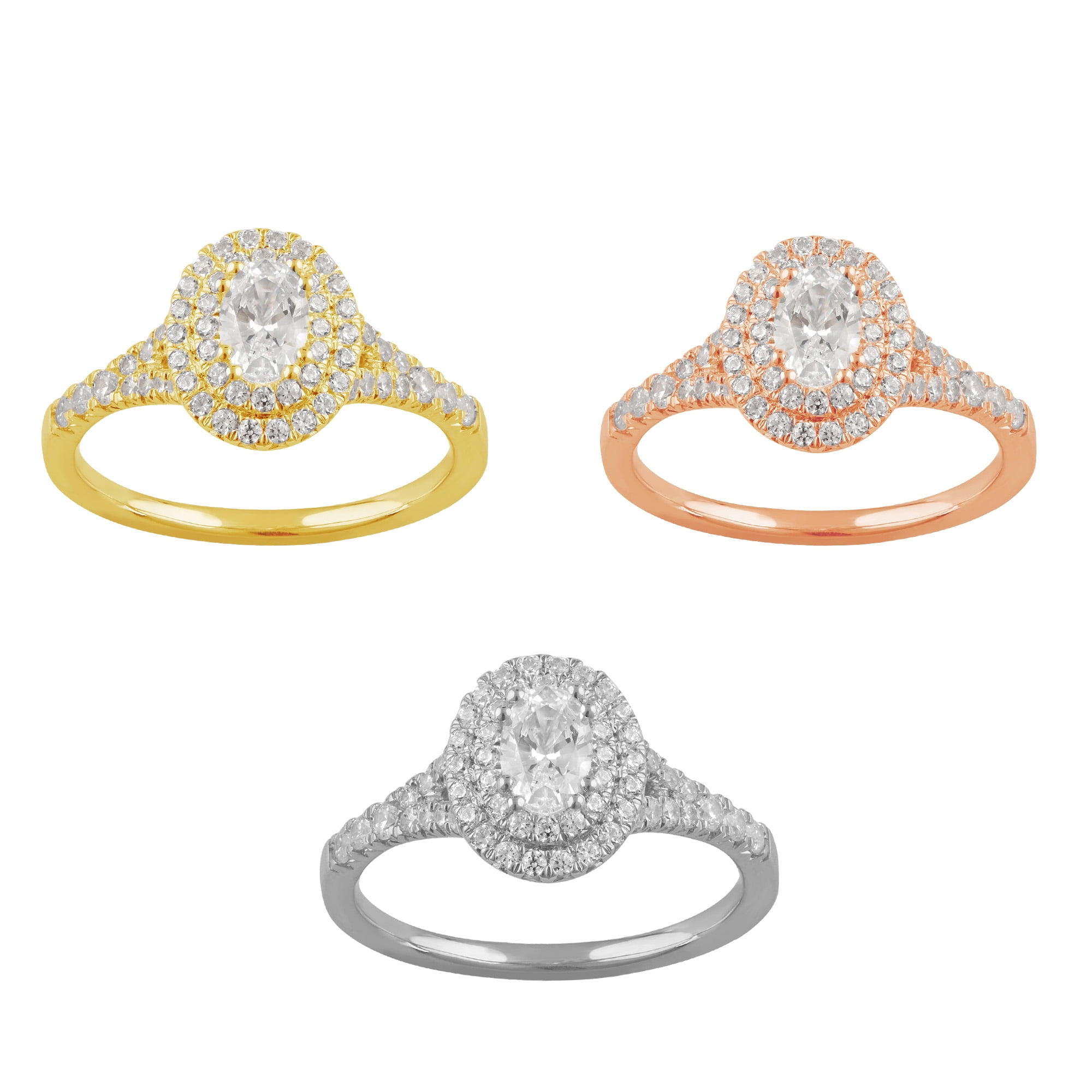 Arista 1 ct Oval Swarovski Diamonds Double Halo Engagement Ring in Yellow Plated Sterling Silver