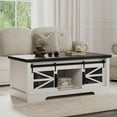 thumbnail image 1 of 47.2 Inch Rustic Farmhouse Coffee Table with Pop Up Workstation, Sliding Barn Door Cabinet and Hidden Storage Compartment, Adjustable Shelf Center Console for Living Room Home Office Entryway, 1 of 8