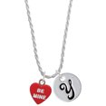 thumbnail image 1 of Delight Jewelry Acrylic Red "Be Mine / Kiss Me" Heart Silvertone Script Initial Disc - Y - Charm Necklace, 20"+3", 1 of 4
