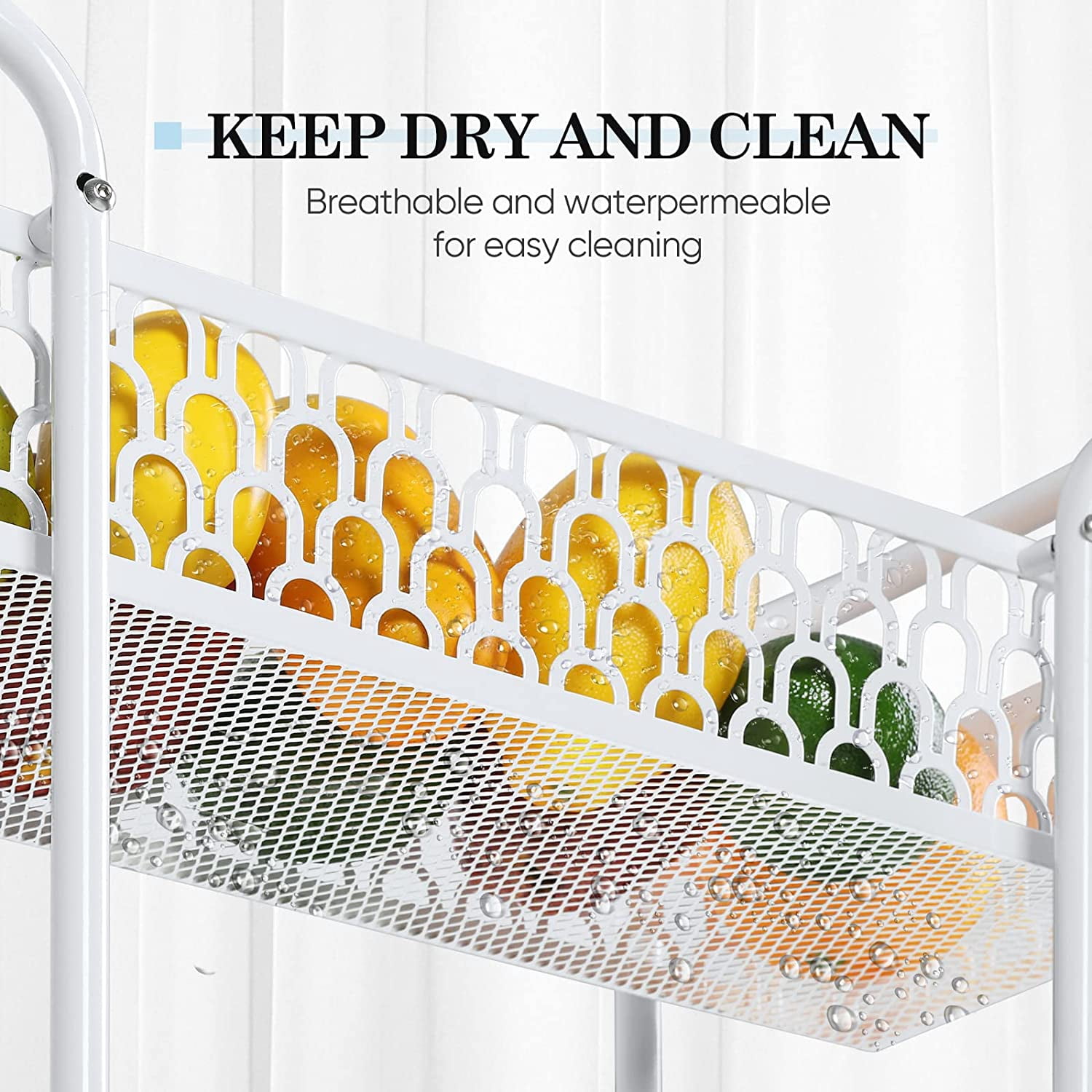 Oumilen Slim Rolling Storage Cart, 3 Tier Bathroom Organizer, Shelving Utility Cart, White