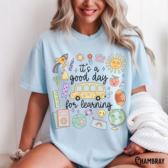 VibeNest Studio Unisex It's a Good Day for Learning Cute Teacher Doodle Back to School Garment Dyed Graphic T-Shirt