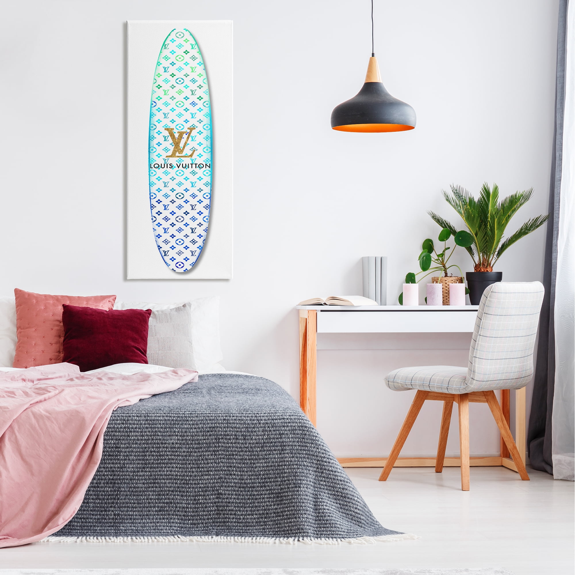 Stupell Fashion Glam Surfboard Aqua Blue Designer Pattern Canvas Wall Art, 20 x 48, Design by Madeline Blake