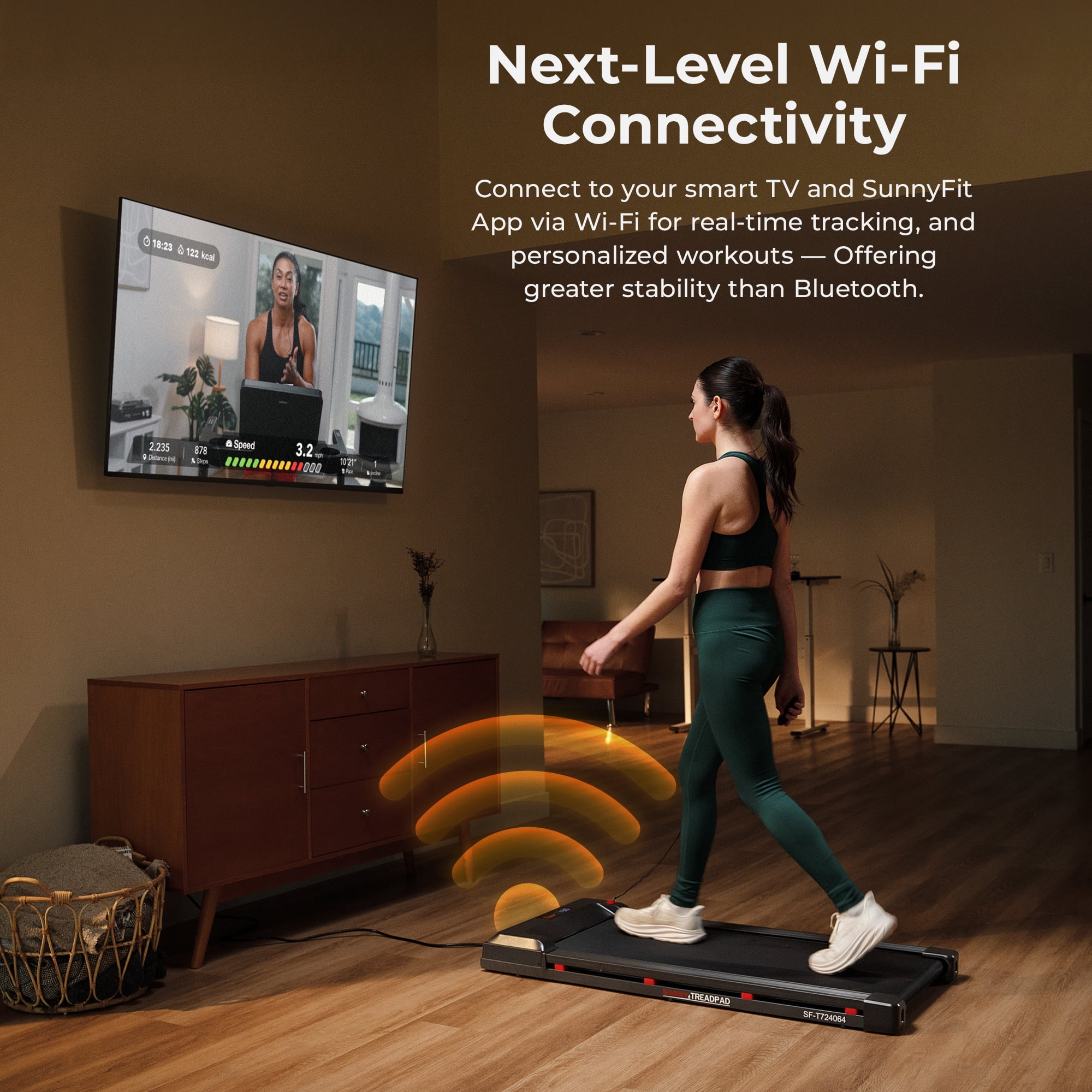 Sunny Health & Fitness Smart Under‑Desk Walking Treadpad Treadmill with Wi‑Fi & Bluetooth, Performance Tracking in the SunnyFit App