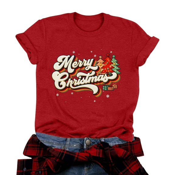 idosla Christmas Shirts Women Christmas Tree T Shirt: Merry Christmas Vacation Tees Xmas Tops (Red, M)
