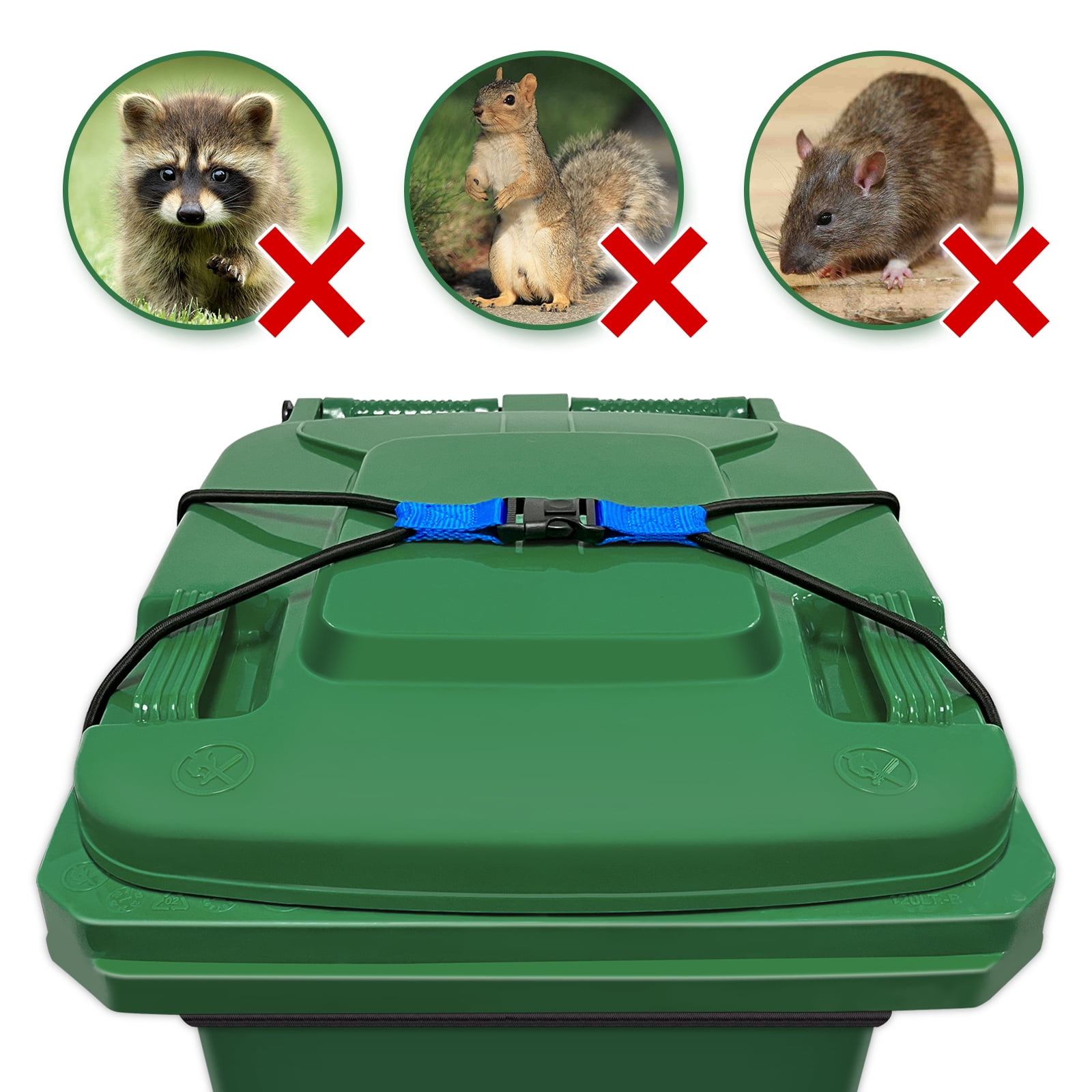 2 PCS Trash Can Lock, Lid Lock for 30-51 Gal Outdoor Garbage Cans, Heavy Duty Bungee Cord Garbage Can Lock for Animals, Squirrels, Dogs, Raccoons