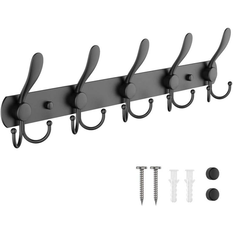 Black Triple Wall Mounted Coat Rack, 5 Heavy Duty Stainless Steel Hooks For  Hanging Coat, Hat, Purse, Keys, Bathrobes For Indoor Mudroom Bathroom