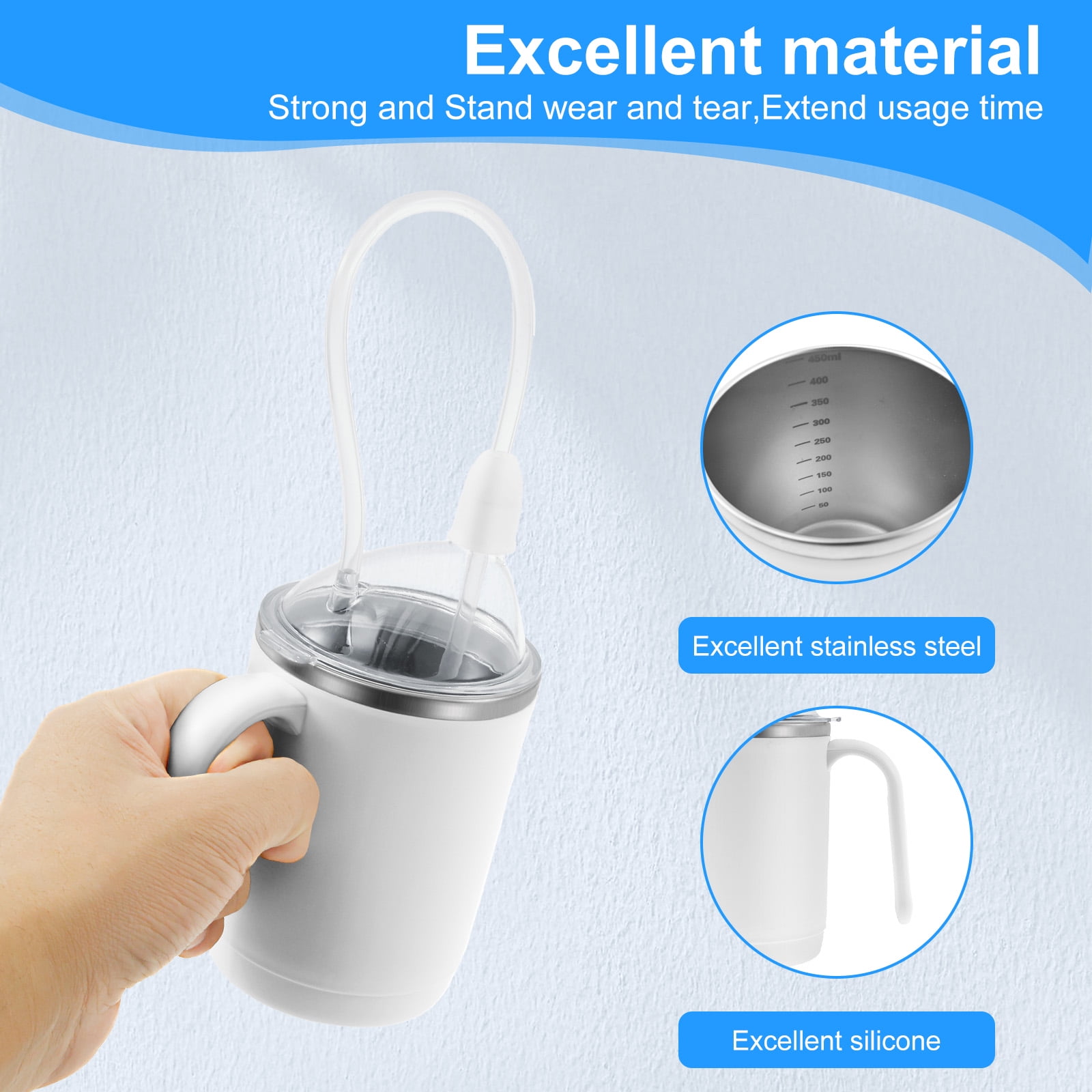 450ML Adult Sippy Cup Anti Choking Elderly Spill Proof Cup with Handle and Straw Multifunctional No Spill Feeding Mug for Seniors and Adults