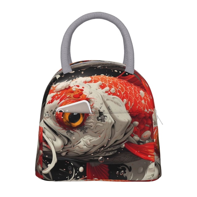 Easygdp Abstract Red Koi Fish Art Bolsa de Almuerzo Insulada Grande, Forro de Aluminio, Diseño Espacioso, a Prueba de Fugas, Ideal para Trabajo, Picnics, Viajes y Actividades al Aire Libre