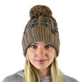 thumbnail image 2 of C.C Winter Warm Chunky Thick Ombre Double Slipstitch Knit Pom Cuff Beanie, Taupe, 2 of 3