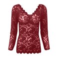 thumbnail image 3 of Gibobby Lencería para sexo Camisa de mujer de encaje sexy Ver a través de Casual Slim Fit Tops Bordado Malla transparente Encaje Cuello en V profundo Ajuste de temperamento Cuello (Rojo, M), 3 of 5