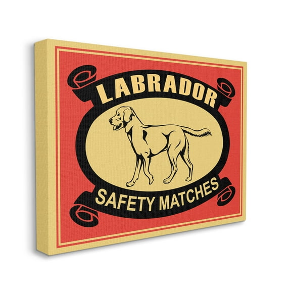 Stupell Industries Labrador Dog Safety Matches Vintage Illustration Red Yellow, 36 x 48, Designed by Mark Rogan