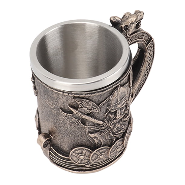 Taza de cerveza, taza de cerveza vikinga, taza con revestimiento de acero inoxidable vintage, taza de café vikinga optimizada para la excelencia