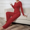 thumbnail image 5 of sdhkgrrt Women's 2 Piece Pajama Set Round Neck Long Sleeve Pullover Wide Leg Pants Fall Winter Casual Tracksuit Soft Stretchy Comfy Matching Lounge Outfit, Red XL, 5 of 6