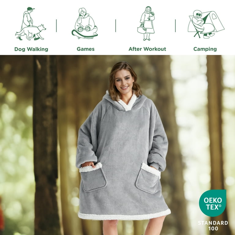 Cozy Comfort Oversized Wearable Giant Pocket Blanket Hoodie for Men Indoors and Outdoors Sherpa Fleece Hooded Blanket for Adult Brown Walmart