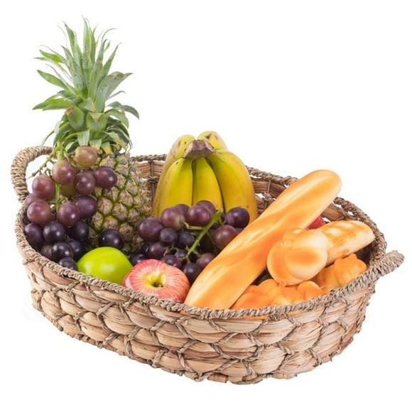 5.25 x 19.5 x 12.5 in. Seagrass Fruit Bread Basket Tray with Handles, Brown - Large
