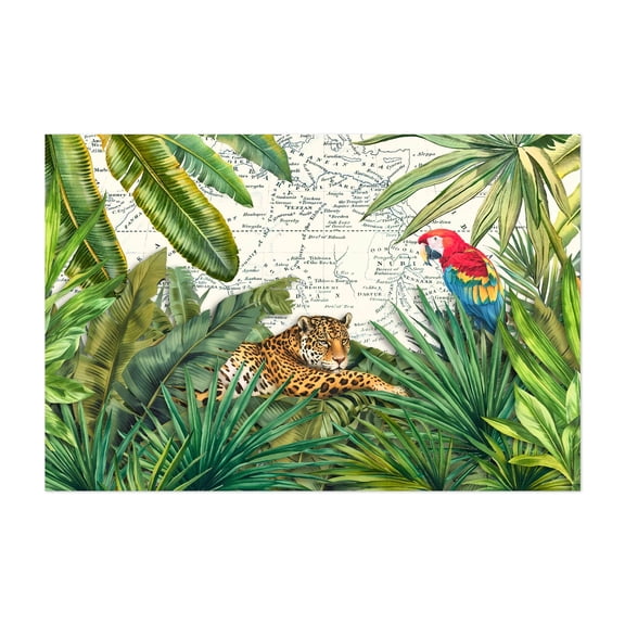 Cheetah And Birds Tropical Paradise - Illustration Tropical Botanical Jungle Wildlife Nature Unframed Wall Art Print 5 x 7 inches