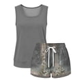 thumbnail image 4 of GILIGEGE Two Piece Sets for Women Lounge Short Sets Tank Square Neck Sleeveless Sweatsuit with Pocket Vacation Outfits Drawstring Boho Shorts Set Tropical Loungewear for Daily Wear Blackish Green, 4 of 9