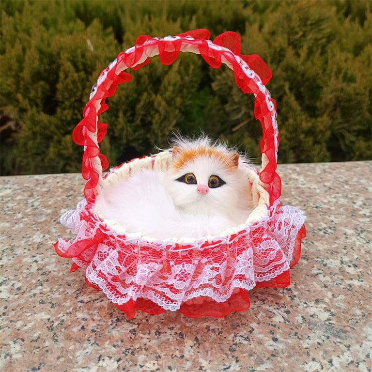 Kitem Realistic Cat Toy with Sound Portable Lace Flower Basket