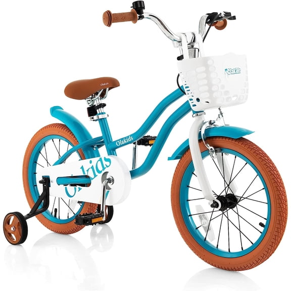OLAKIDS Kids Bike, 12 14 16 18 Inch Toddlers Bike with Removable Training Wheels Basket, Safety Bell, Adjustable Seat Handlebar, Children's Bicycle for Girls Boys 3-8