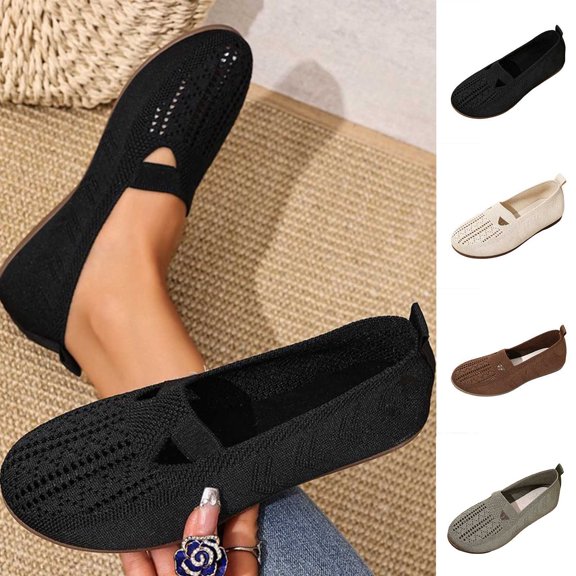 Miluxas Knit Flats for Women Round Toe Casual Flat Shoes Soft Comfort Lightweight Walking office Mary Jane Shoes Gray 9.5(43)