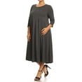 thumbnail image 2 of Women's Casual Plus Size Loose Fit 3/4 Sleeve Jersey Knit A-Line Solid Midi Dress, 2 of 4