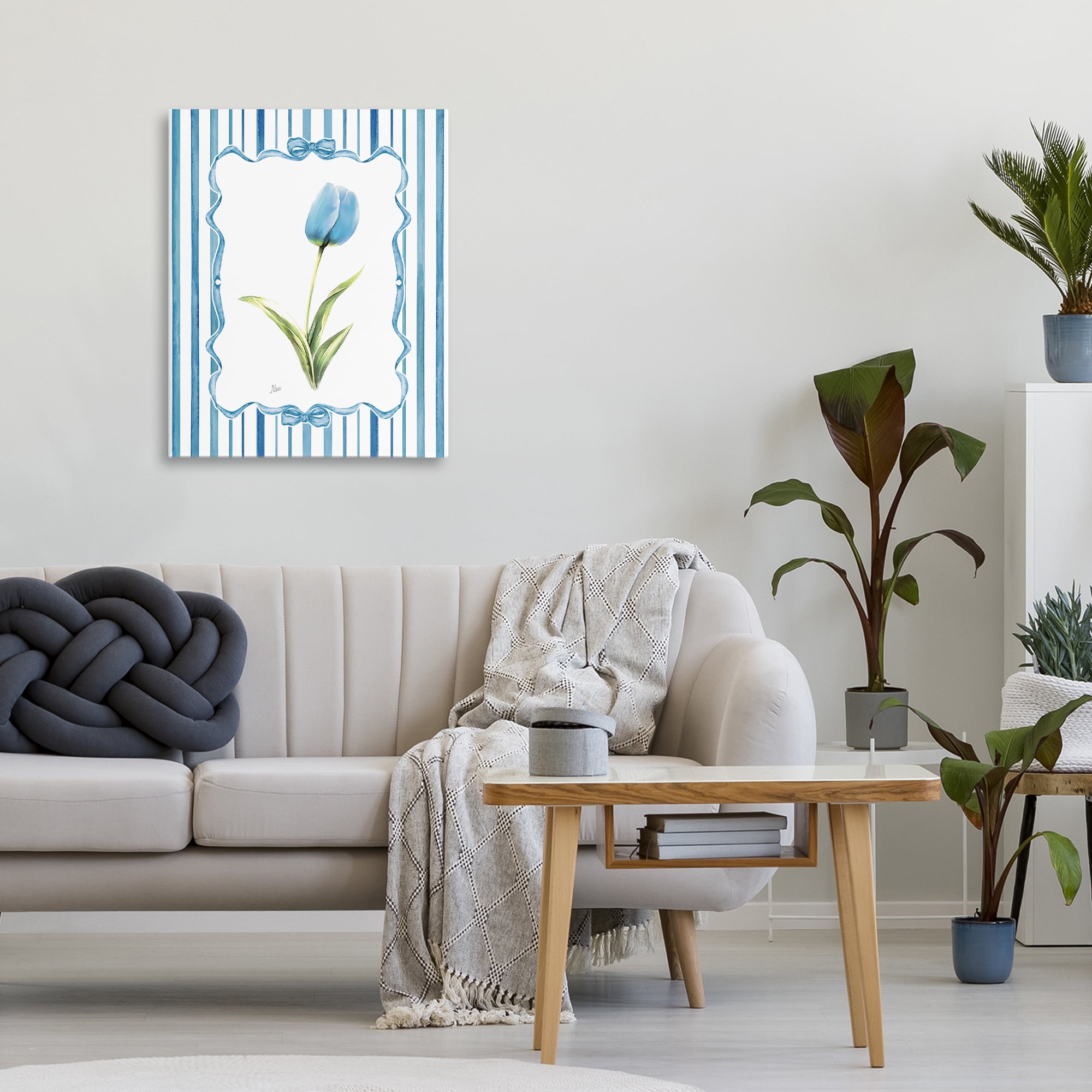 Stupell Industries Blue Tulip & Ribbon Border Canvas Wall Art, design by Nan