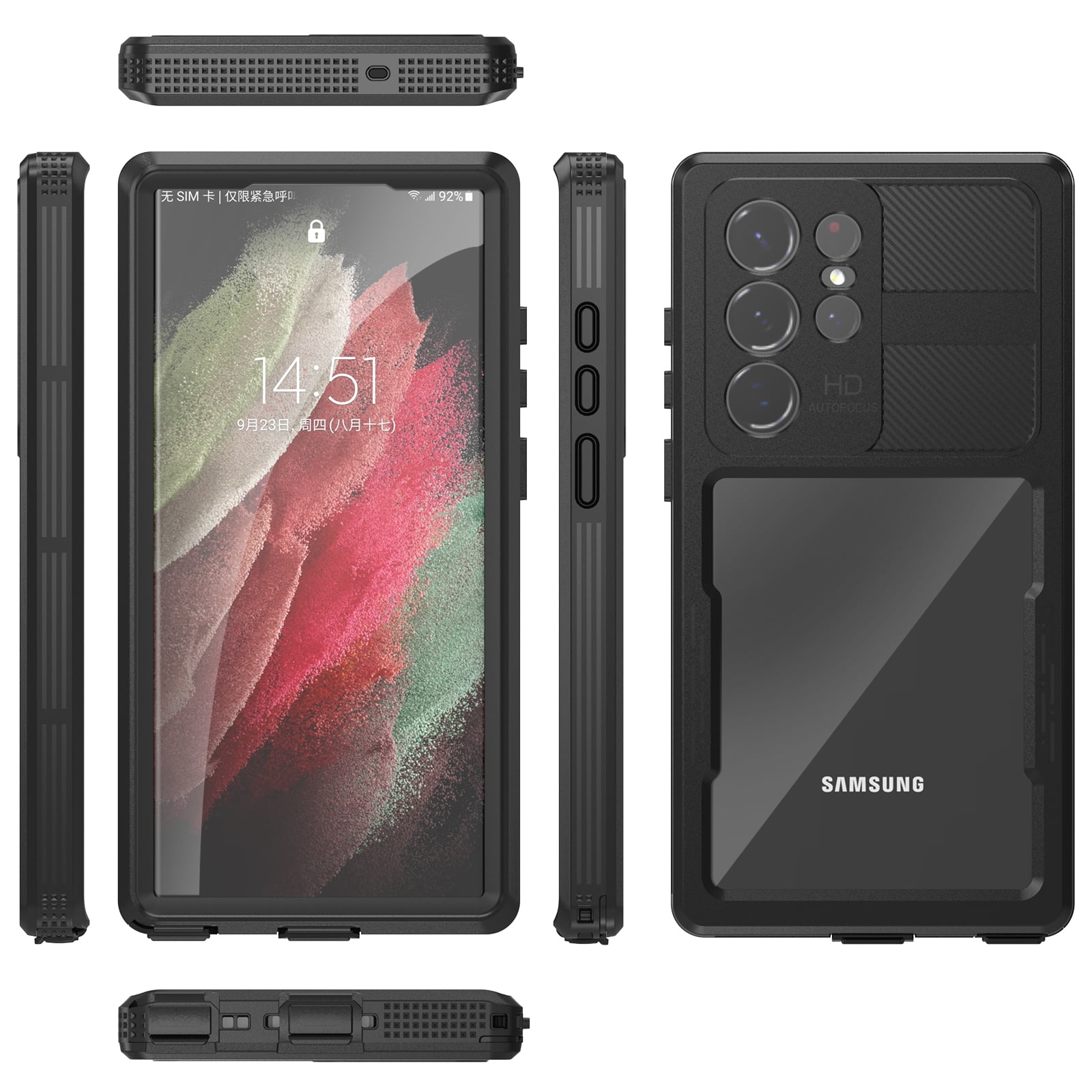 Waterproof Rugged Case designed for Samsung Galaxy S23 Ultra 6.8",Built-in 6H Screen Protector Full-Body Protection Shockproof Dustproof Waterproof Anti-Scratch Wireless Charging Case,Black