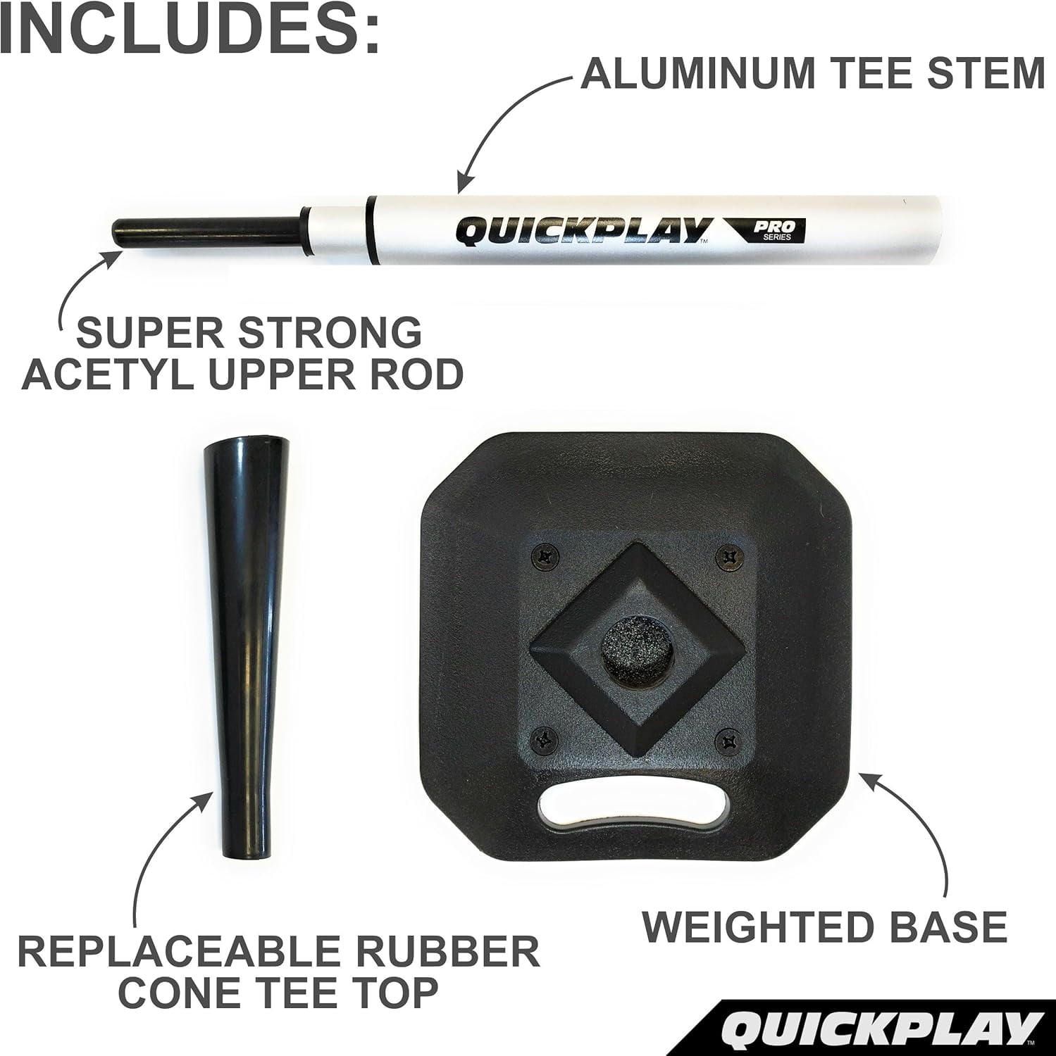 QUICKPLAY PRO Baseball Tee | Super Stable 8lb Weighted Base & Replaceable Top | Pro-Grade Baseball Softball Portable Batting Tee