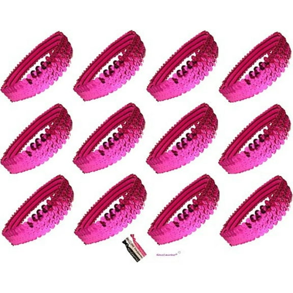Kenz Laurenz Sequin Headbands 12 Girls Headband Sparkly Hair Head Bands Hot Pink