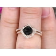 thumbnail image 2 of 2.55 Carat Cushion Cut Black Diamond Moissanite Wedding Set Bridal Engagement Ring On 10k Rose Gold Vintage Art Deco Antique Flower Halo Design, 2 of 6