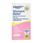 Equate Bismuth Caplets for Upset Stomach and Diarrhea Relief, 262mg, 40 Count