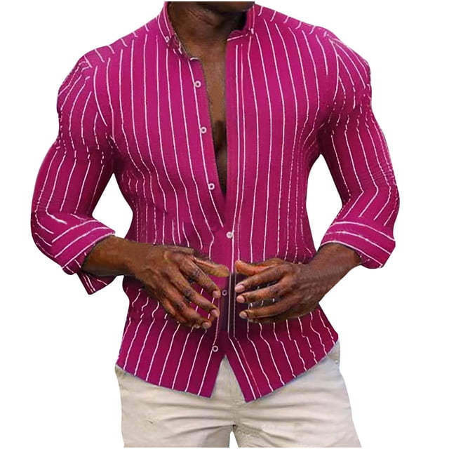 Chemise Rayée pour Hommes à Manches Longues Col à Revers Cardigan Décontracté de Plage Chemise Blouse