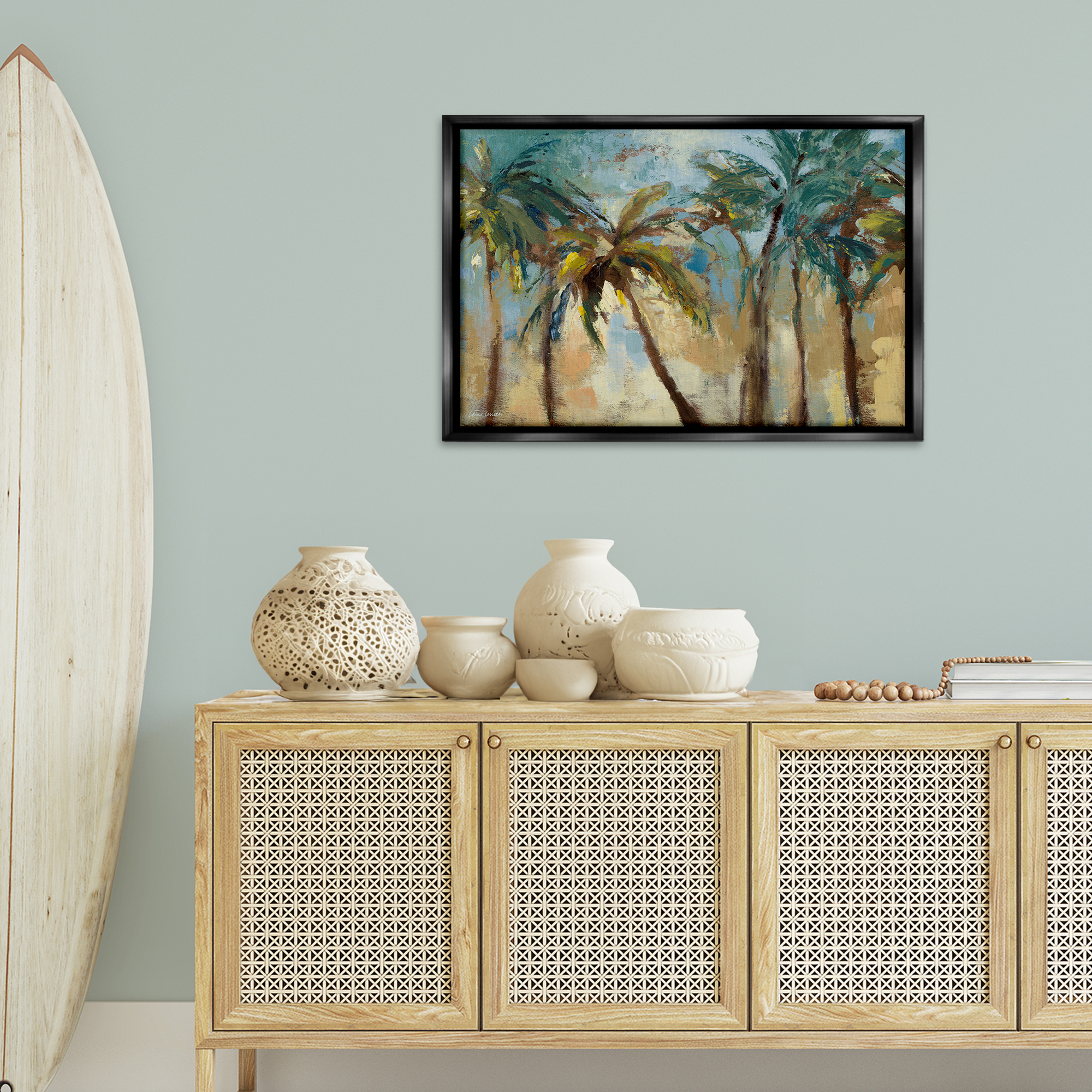 Stupell Industries Abstract Brushed Palms Botanical & Floral Painting Black Floater Framed Canvas Art Print Wall Art, 31 x 21