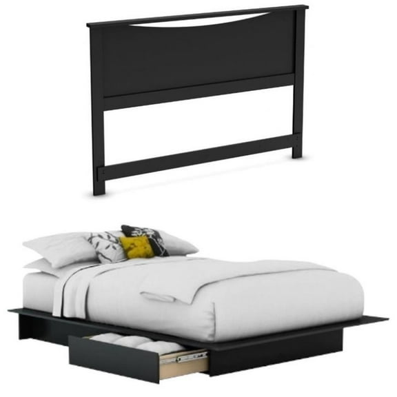 Home Square 2-Piece Set with Platform Bed and Queen Panel Headboard in Black