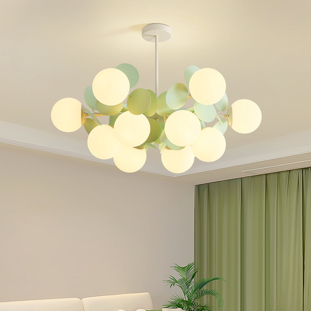 UEEYAC French Cream Style Living Room Glass Pendant Light Modern Green Bubble Chandelier