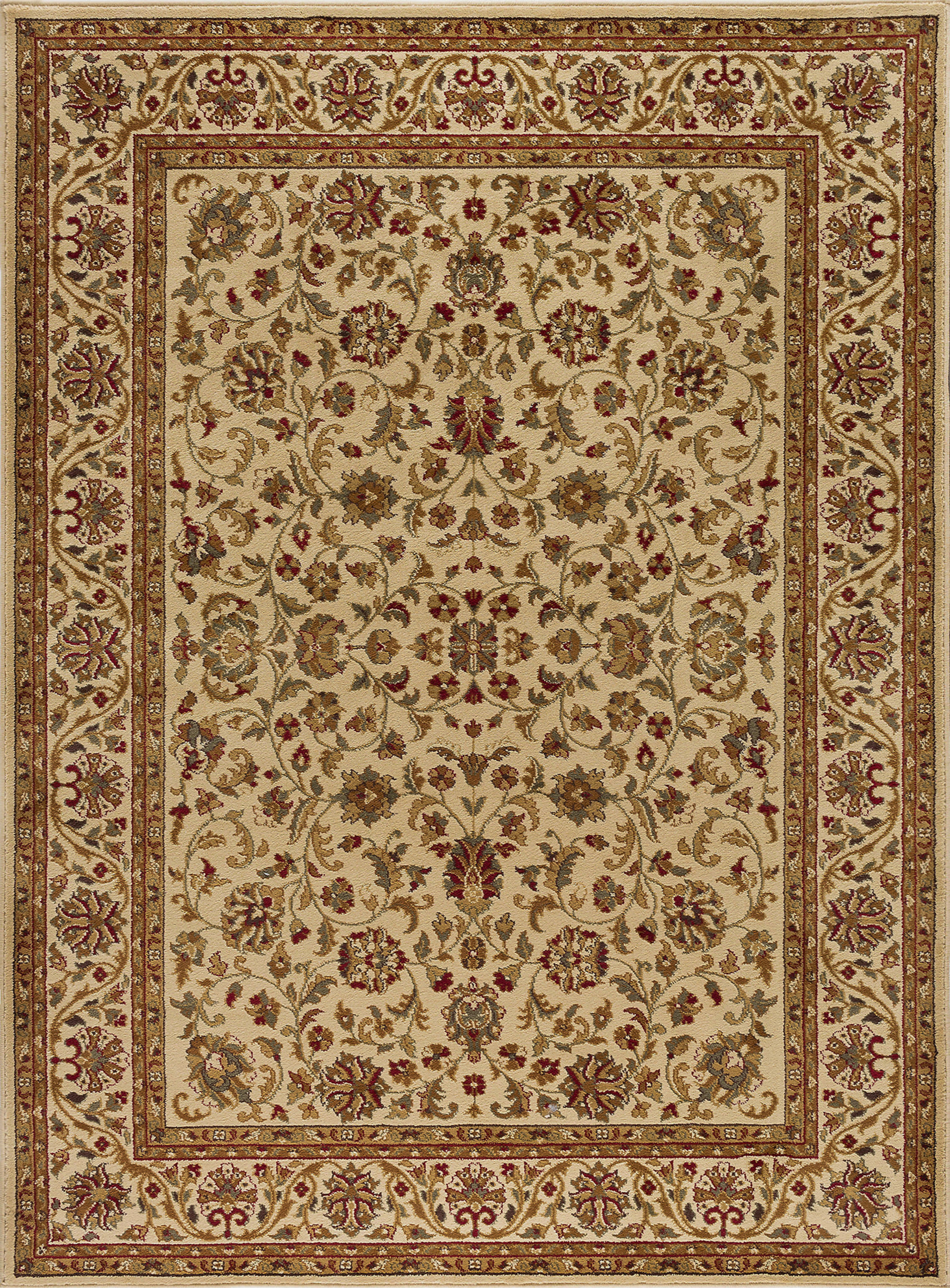 Sensation Traditional 5' x 7' Ivory and Moss Green Polypropylene Indoor Area Rug
