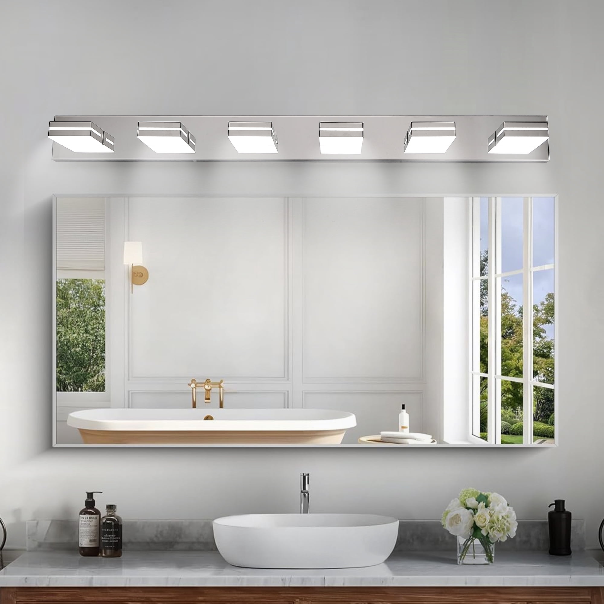 Miniyam 6-Lights LED Vanity Light for Bathroom over Mirror, Dimmable Light Fixture for Indoor, Chrome