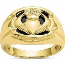 10K Yellow Gold Men's Diamond And Black Onyx Claddagh Ring (Size 10) Made In United States 10x160