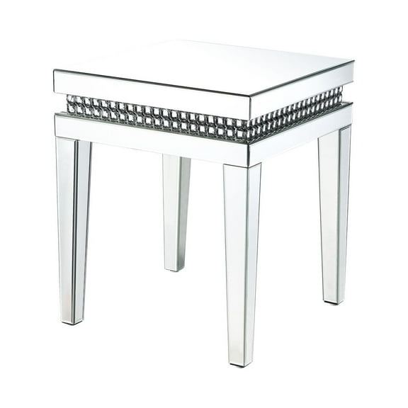 End Table, Mirrored & Faux Crystals Inlay