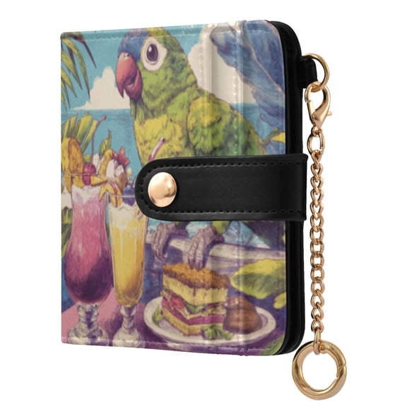 Qxltty Green Parrot Ladies Wallet Rfid Slim Thin Compact Credit Card Women Wallet Zipper Coin Pocket and ID Window for Female Gifts